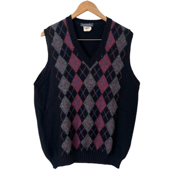 Christopher Hayes Shetland Wool Argyle Sweater Vest Mens L Vtg Preppy Academia - Picture 2 of 8